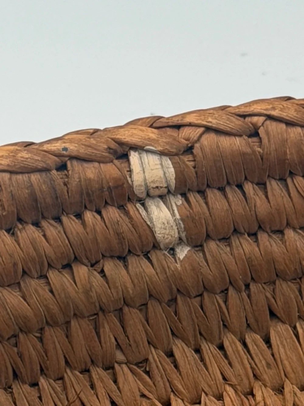 Vintage Hand Coiled Woven Basket Tray With Handles Geometric Boho Decor Brown